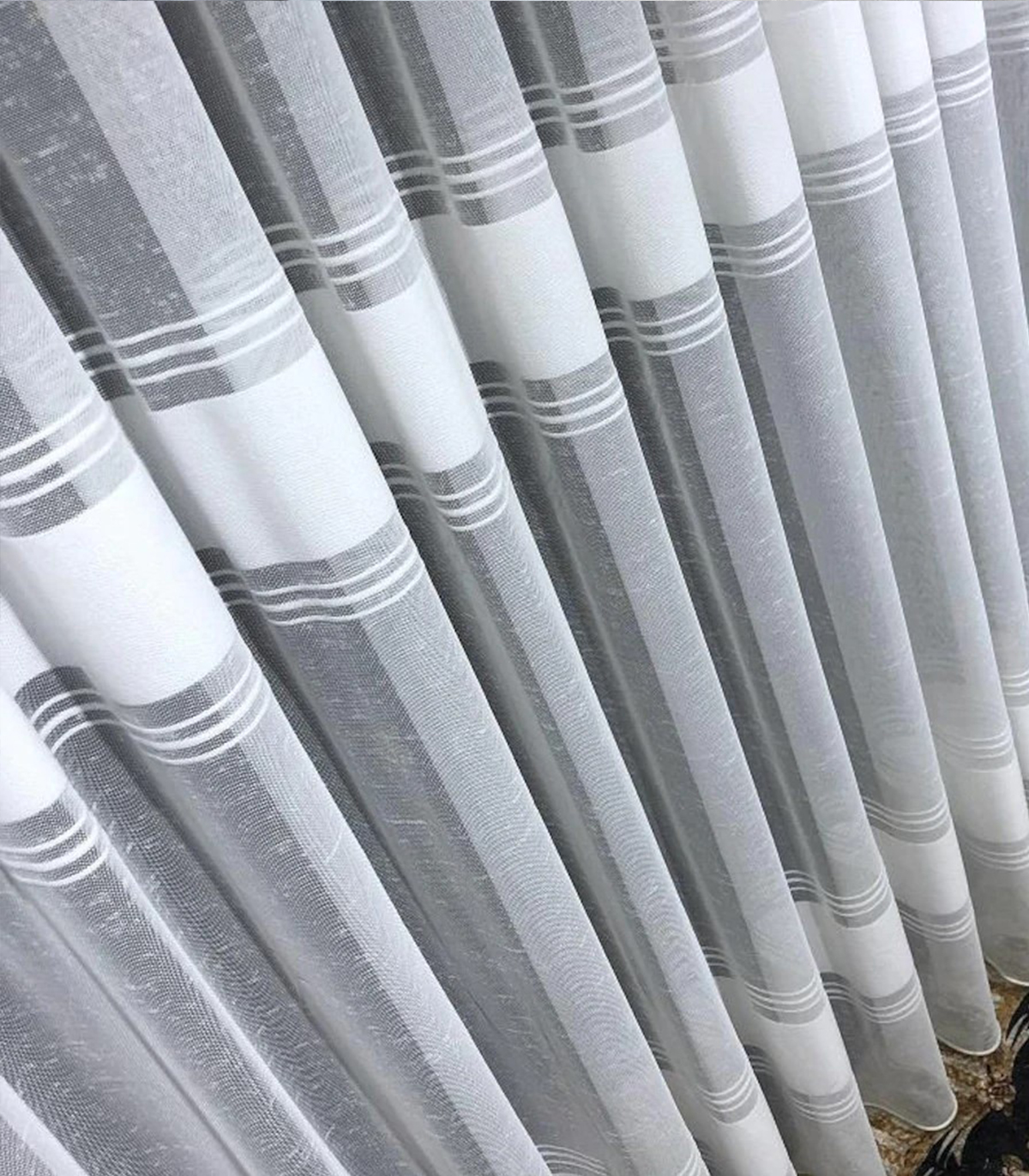 sofya2 Outlet Brillant Sofya Bantlı Tül Perde Ekru Düz Dikim - Görsel 1